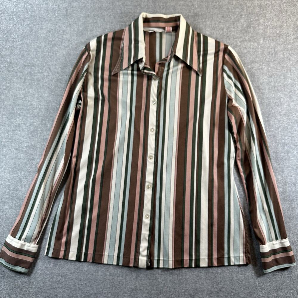 Vintage Tami Sportswear Multicolor Striped Dagger Collar Button-Up Long Sleeve